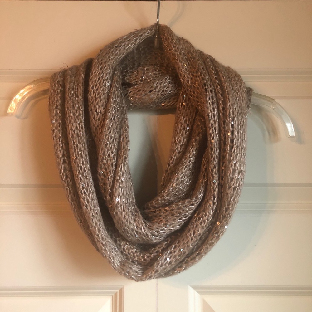 Tan Knit Infinity/Circle Scarf w/ Sequins